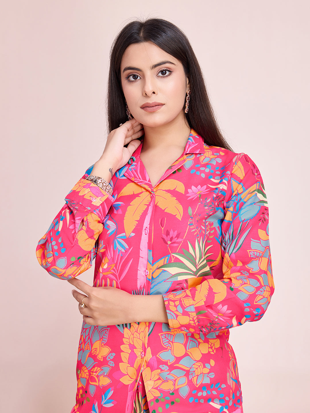 Tropical Paradise Multicolor Printed Rayon Slub Co-ord Set for Women