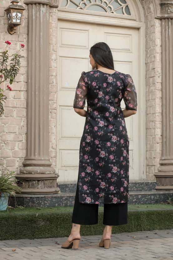 Pink Flower Organza Kurti