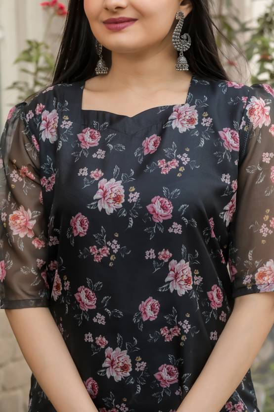 Pink Flower Organza Kurti