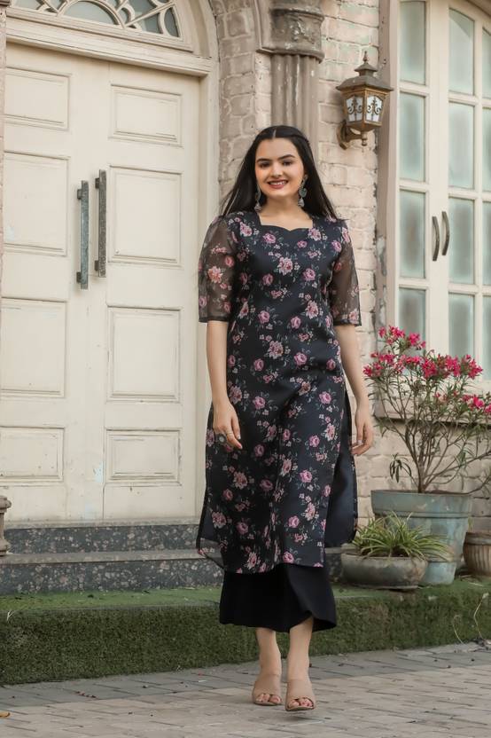 Pink Flower Organza Kurti