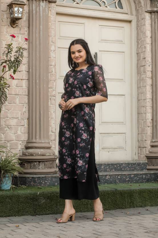 Pink Flower Organza Kurti