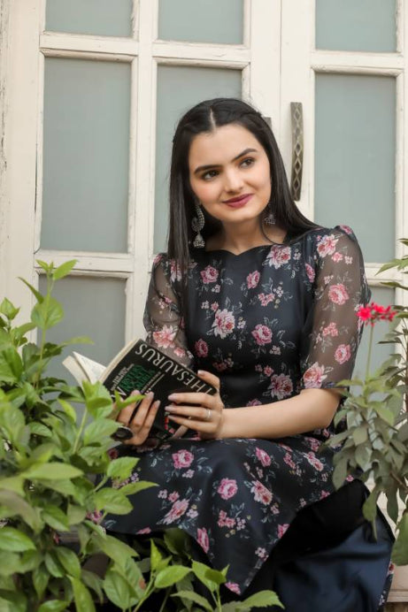 Pink Flower Organza Kurti
