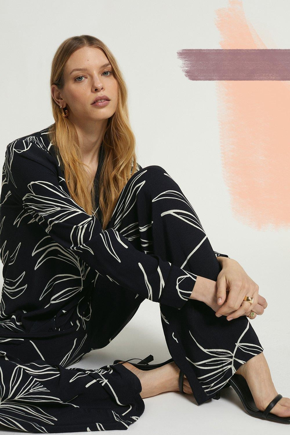 Monochrome Botanical Print Co-ord Set – Ready to Wear