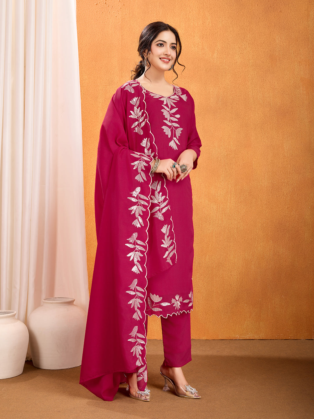 💫 Elegant Navy Blue Vichitra Embroidered Kurti Set