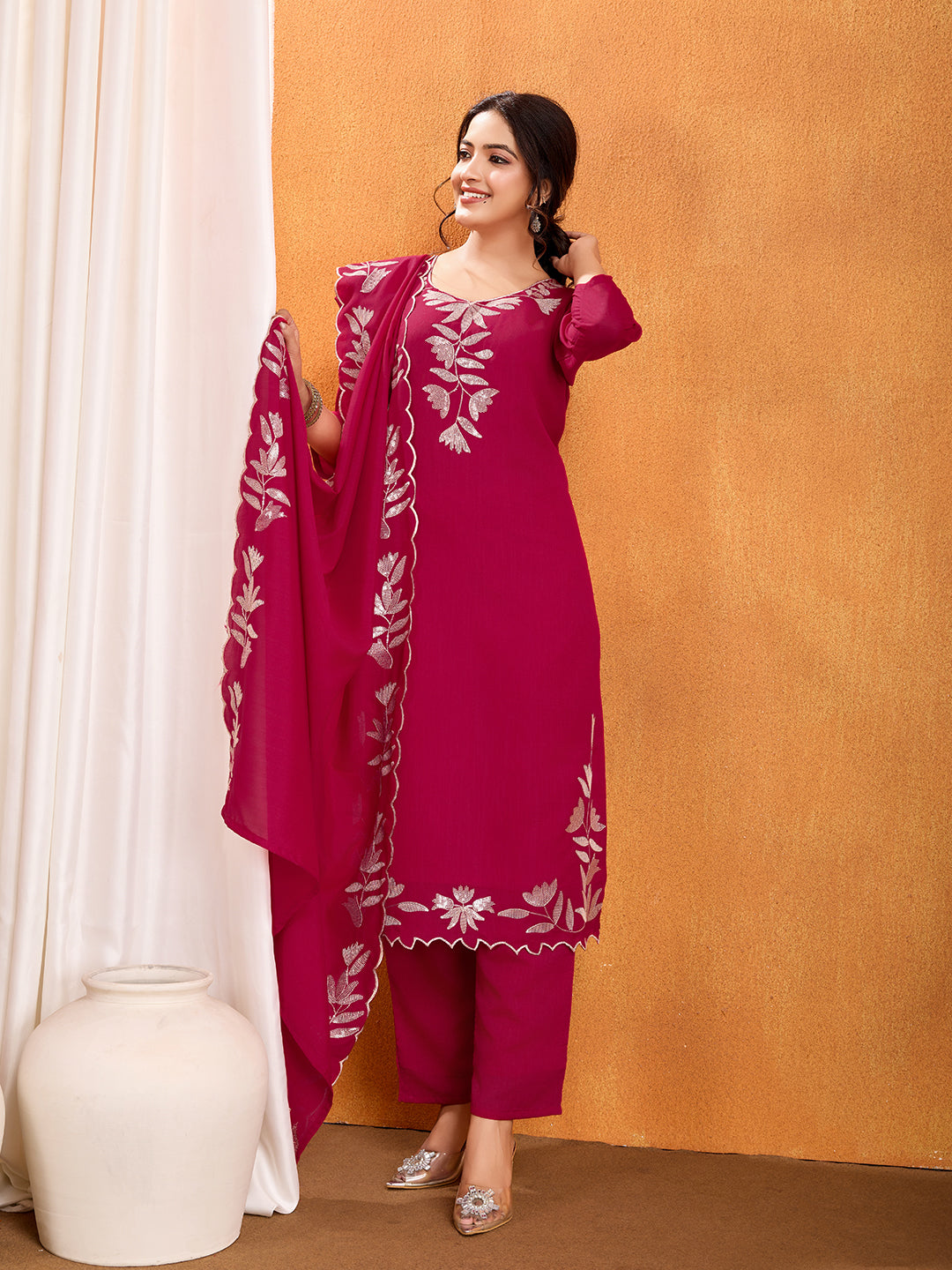 💫 Elegant Navy Blue Vichitra Embroidered Kurti Set