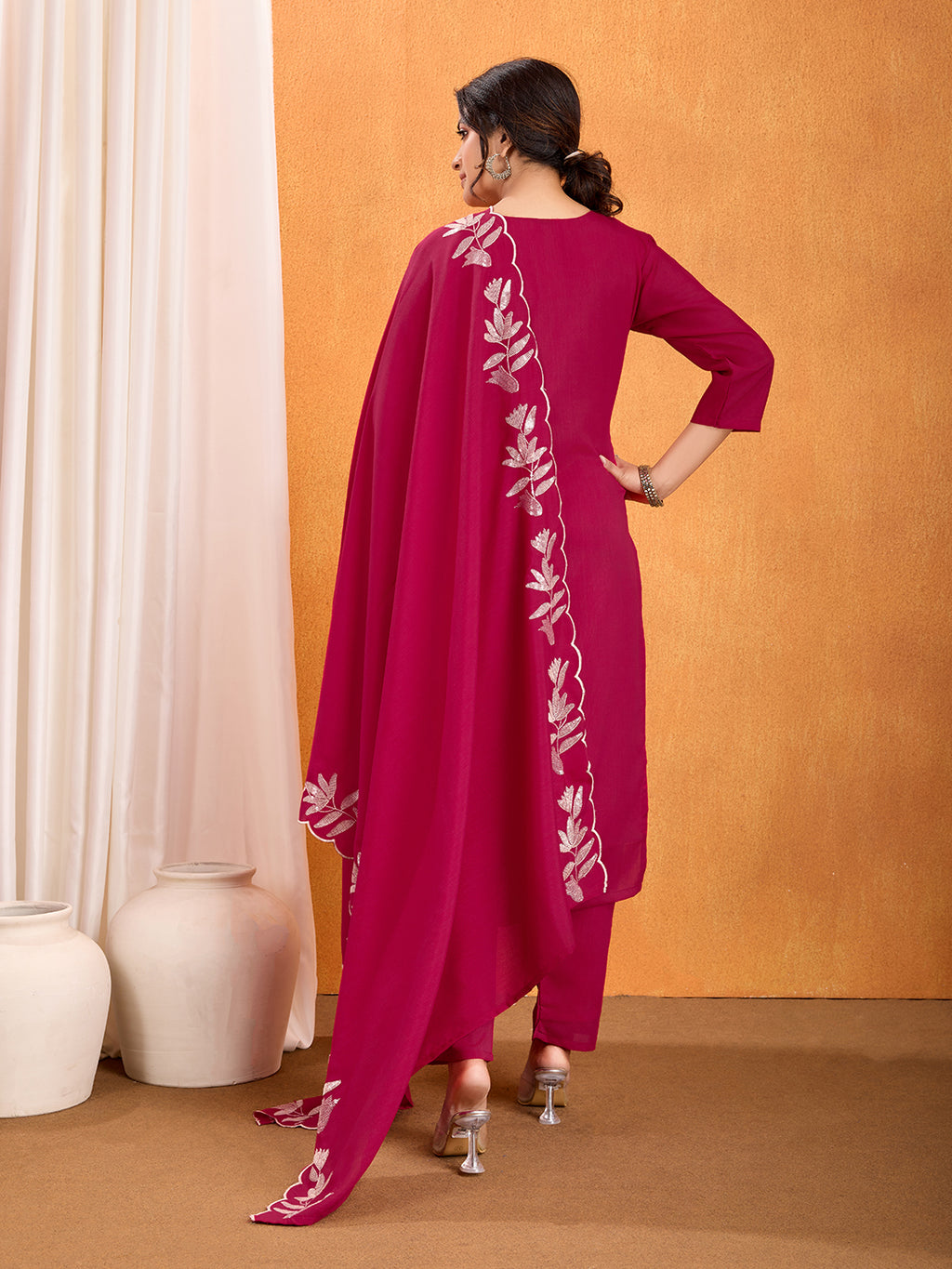 💫 Elegant Navy Blue Vichitra Embroidered Kurti Set