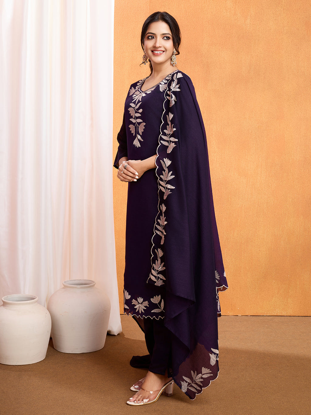 💫 Elegant Navy Blue Vichitra Embroidered Kurti Set