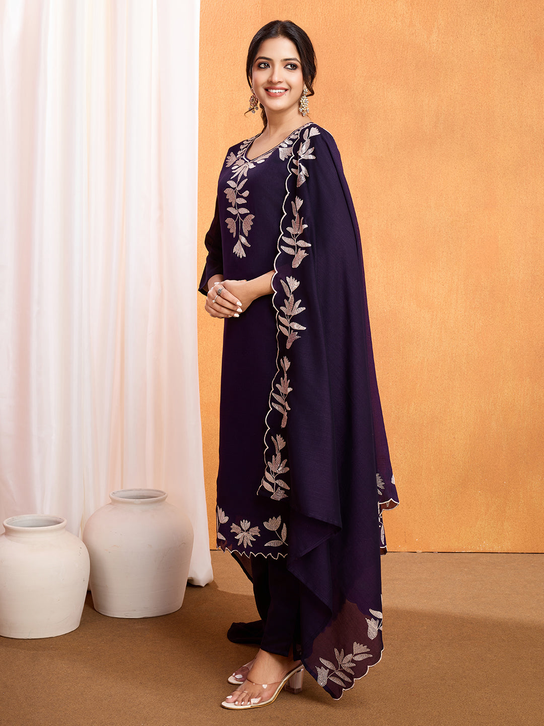 💫 Elegant Navy Blue Vichitra Embroidered Kurti Set