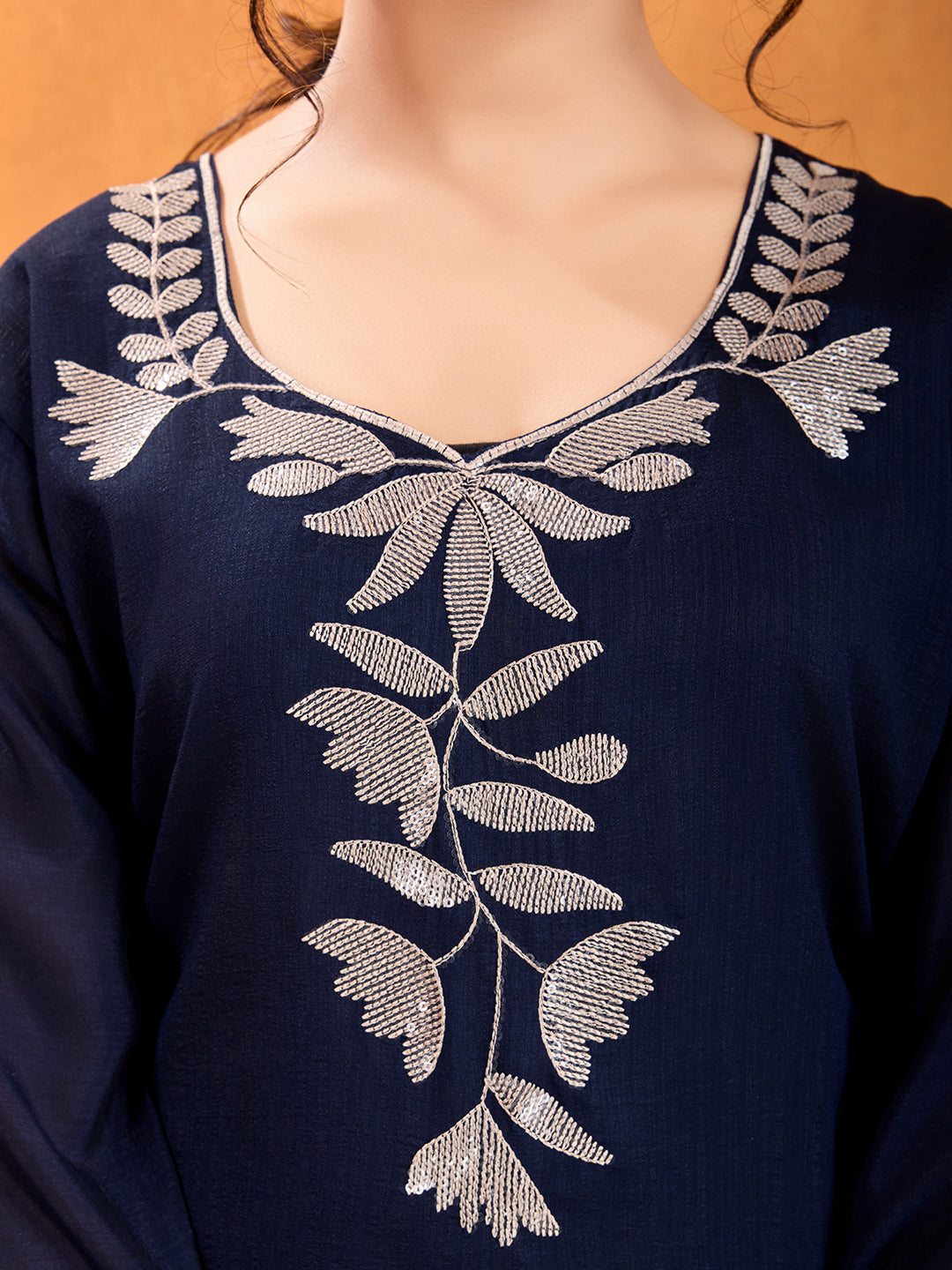 💫 Elegant Navy Blue Vichitra Embroidered Kurti Set
