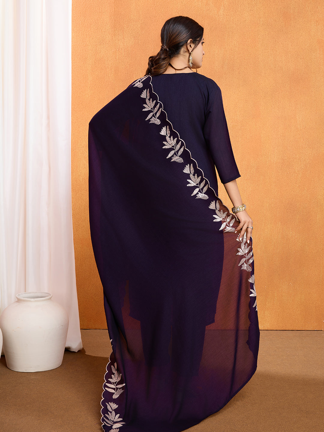 💫 Elegant Navy Blue Vichitra Embroidered Kurti Set