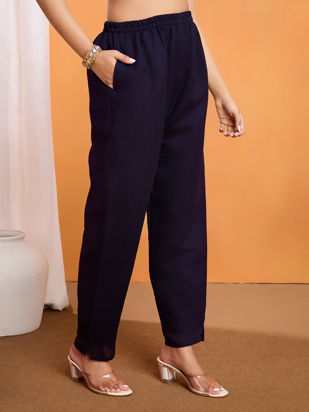 💫 Elegant Navy Blue Vichitra Embroidered Kurti Set