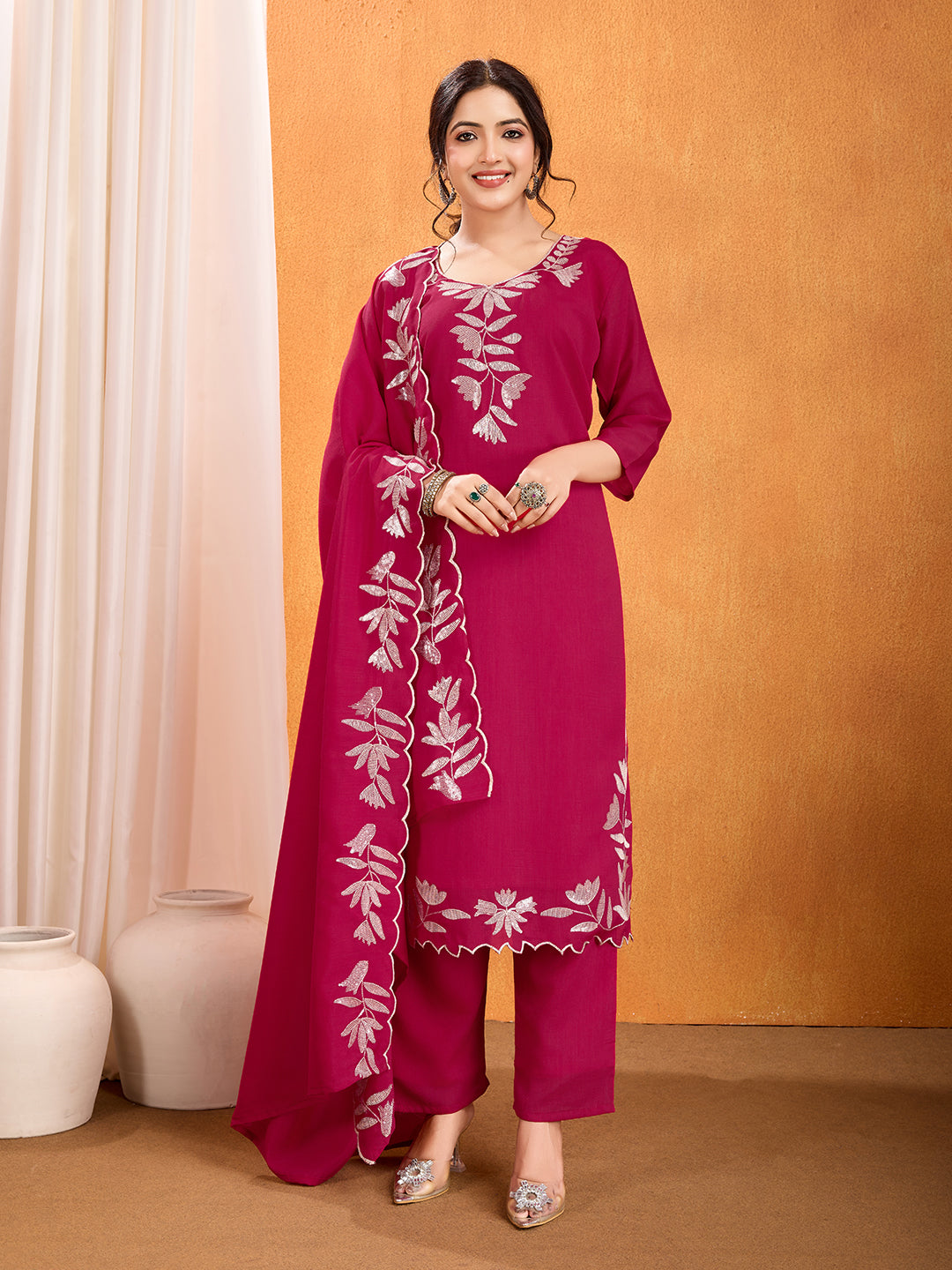 💫 Elegant Navy Blue Vichitra Embroidered Kurti Set