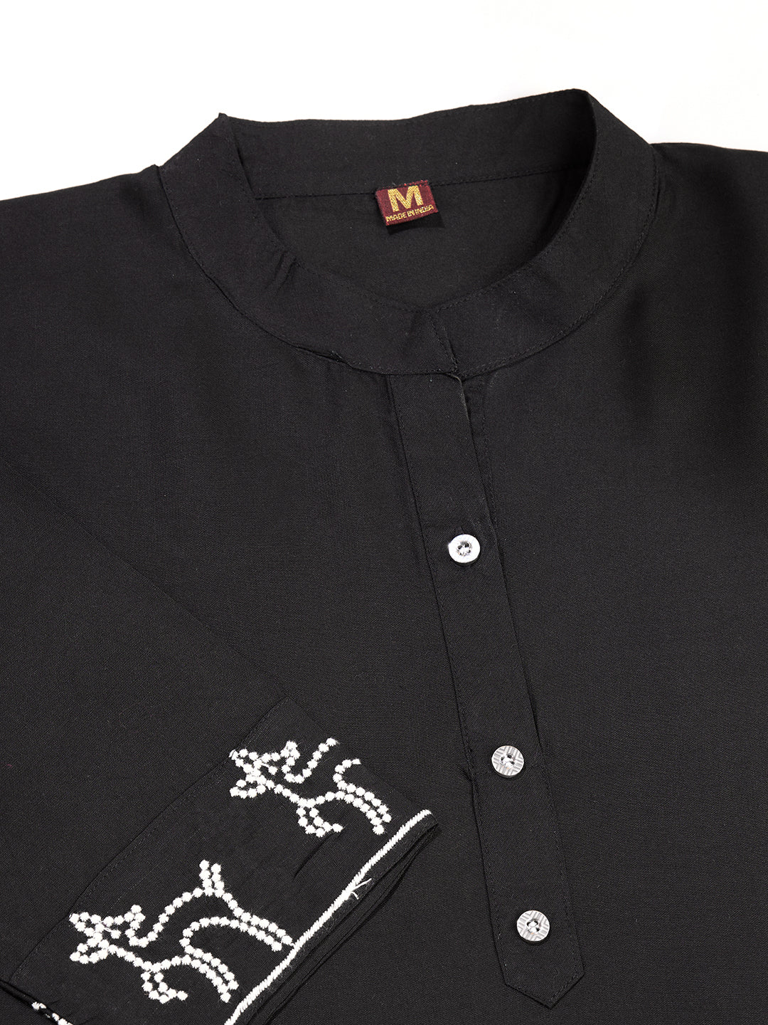 Black Viscose Rayon Embroidered Co-Ord Set with Palm & Deer Motif