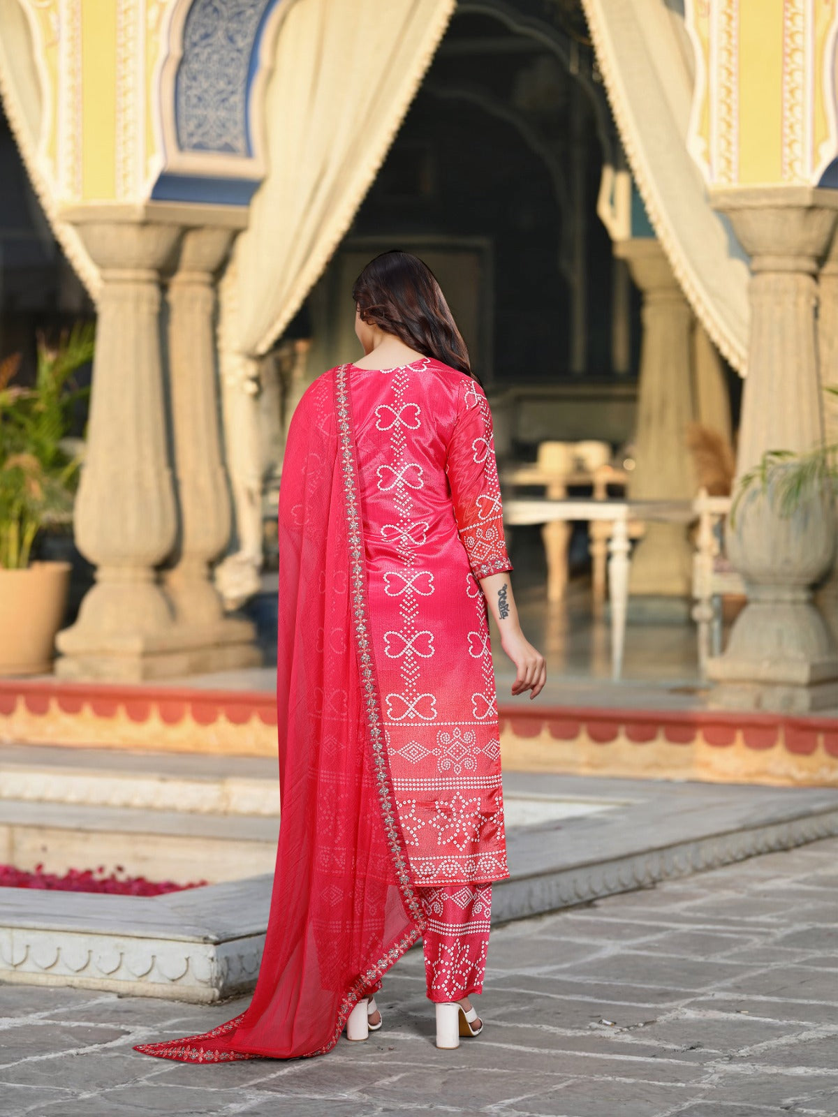 Elegant Teal Blue Chinnon Silk Embroidered Suit Set with Nazmeen Dupatta
