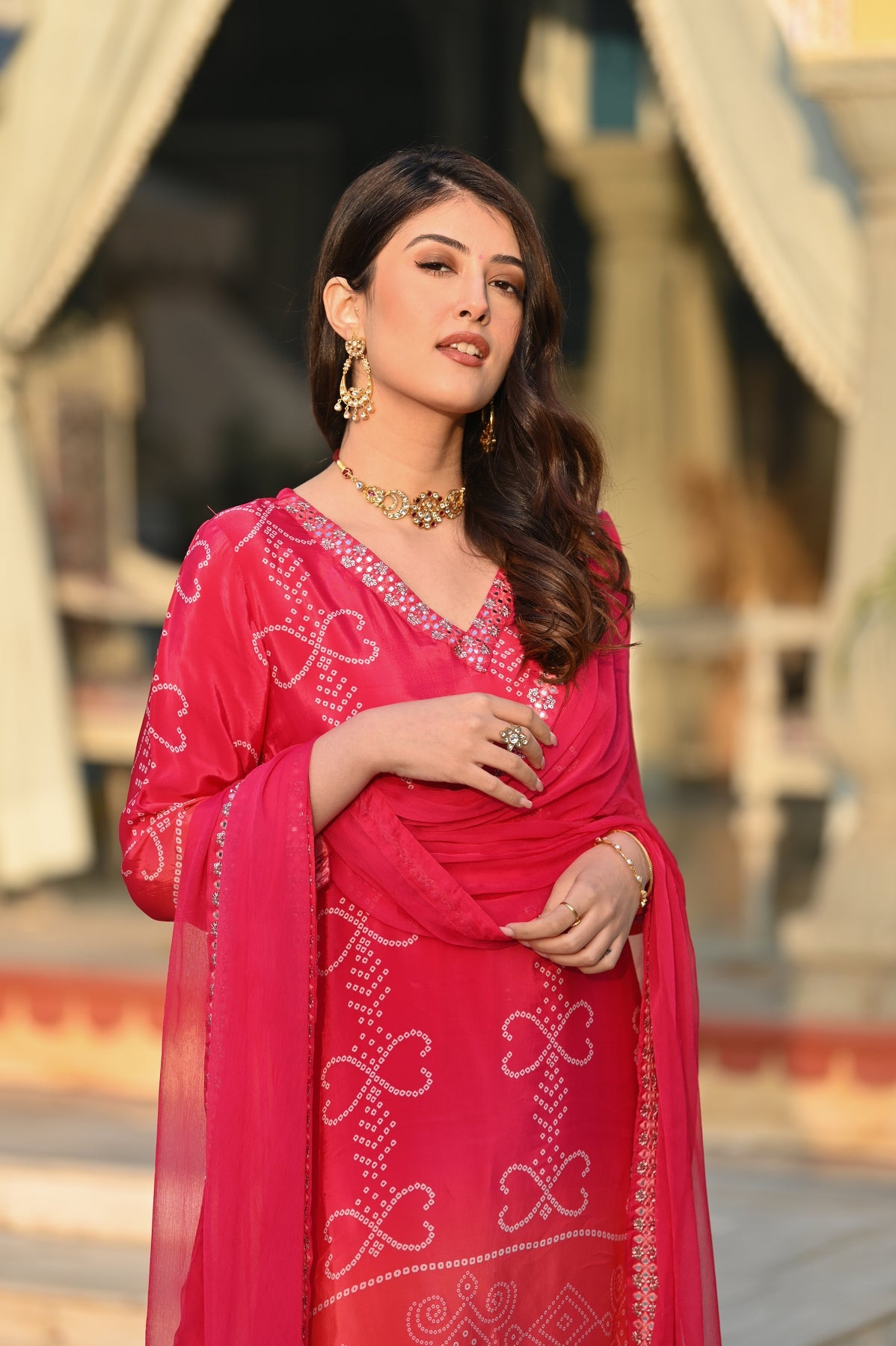 Elegant Teal Blue Chinnon Silk Embroidered Suit Set with Nazmeen Dupatta