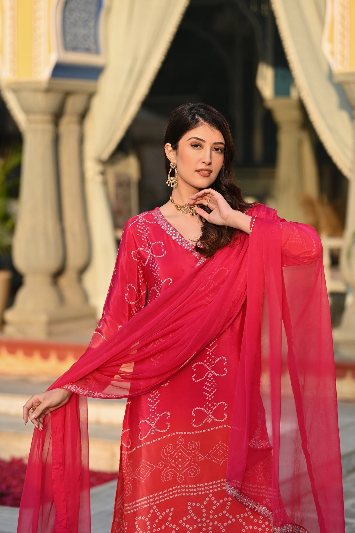 Elegant Teal Blue Chinnon Silk Embroidered Suit Set with Nazmeen Dupatta