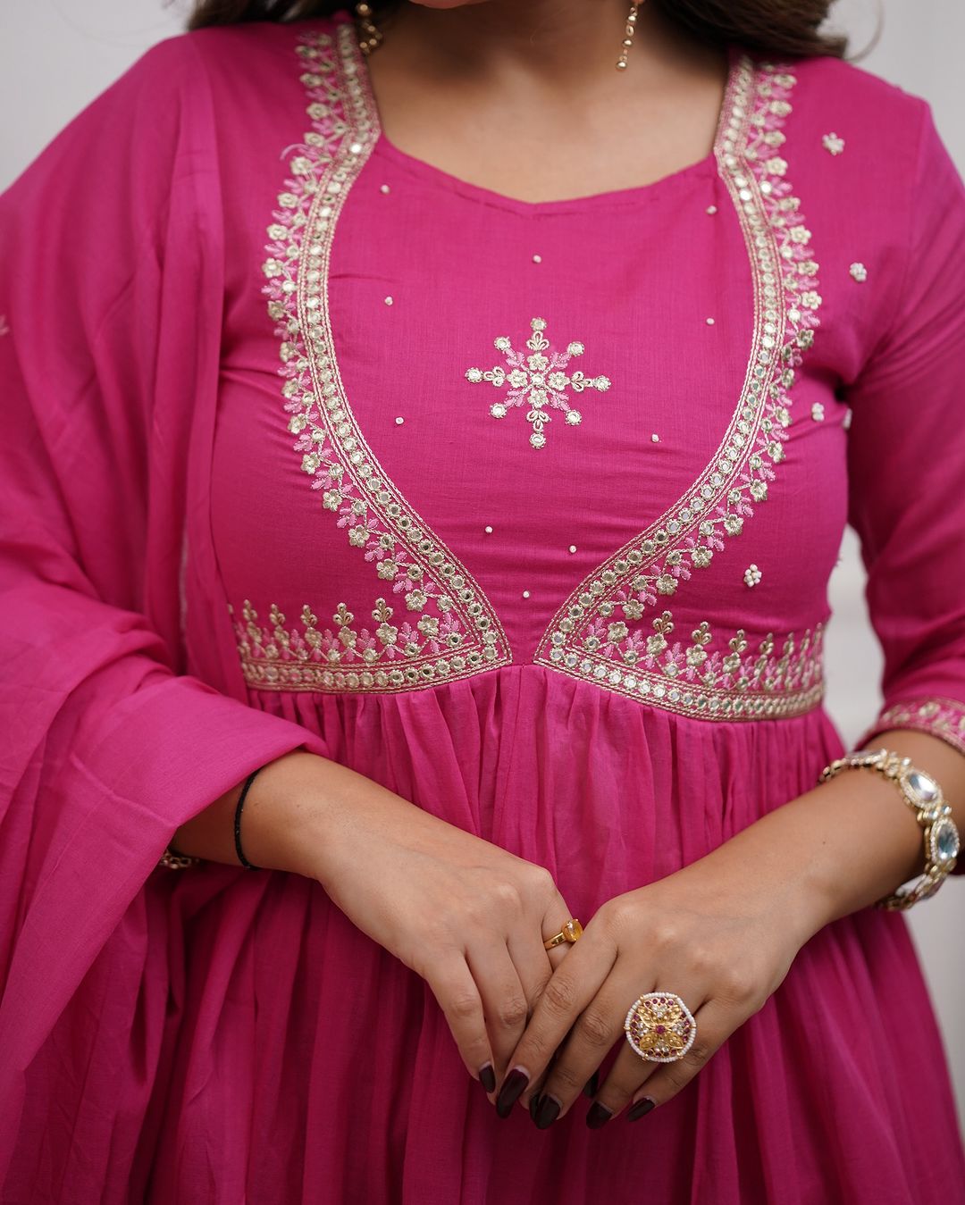 Elegant Muslin Cotton Anarkali Gown Set with Embroidered Dupatta – Festive Ethnic Wear