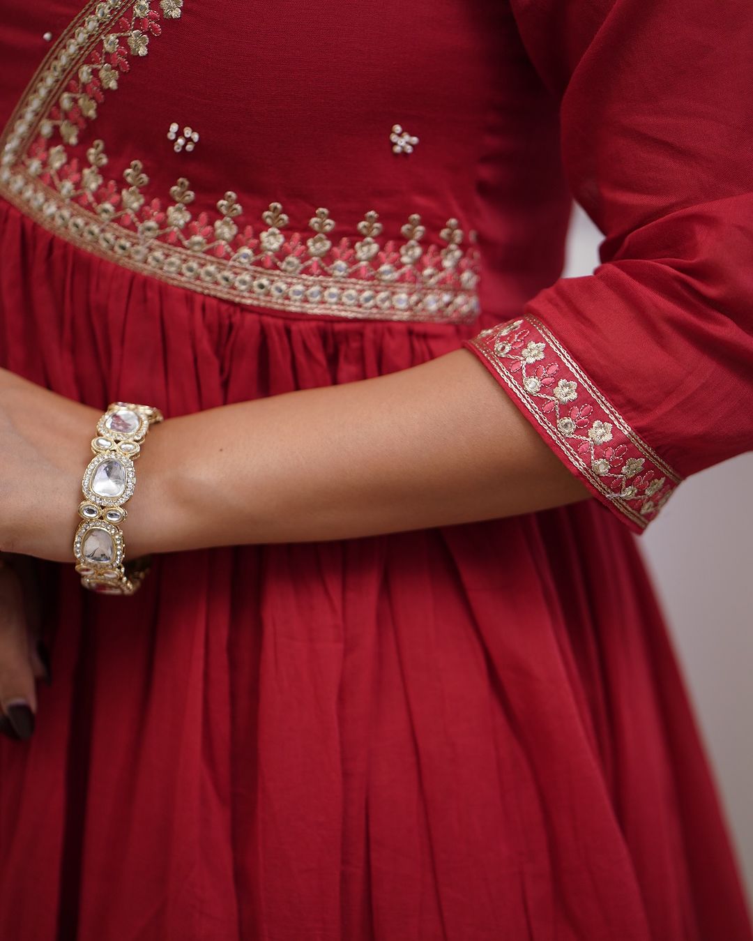 Elegant Muslin Cotton Anarkali Gown Set with Embroidered Dupatta – Festive Ethnic Wear