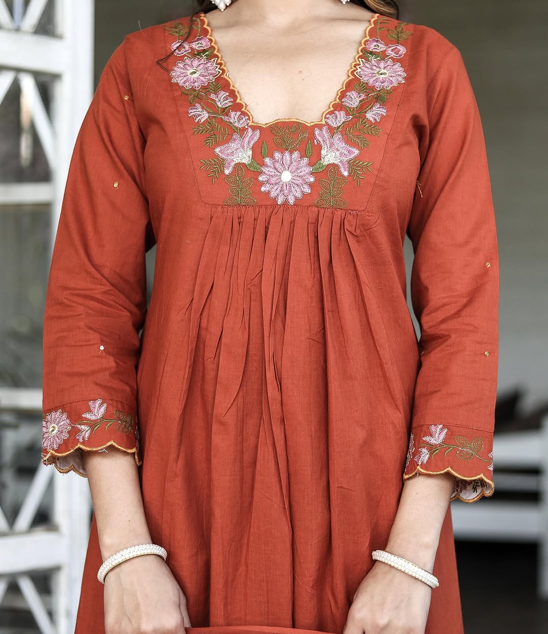 Soft Rayon Slub Anarkali Kurti Set with Embroidered Dupatta – Elegant Ethnic Wear