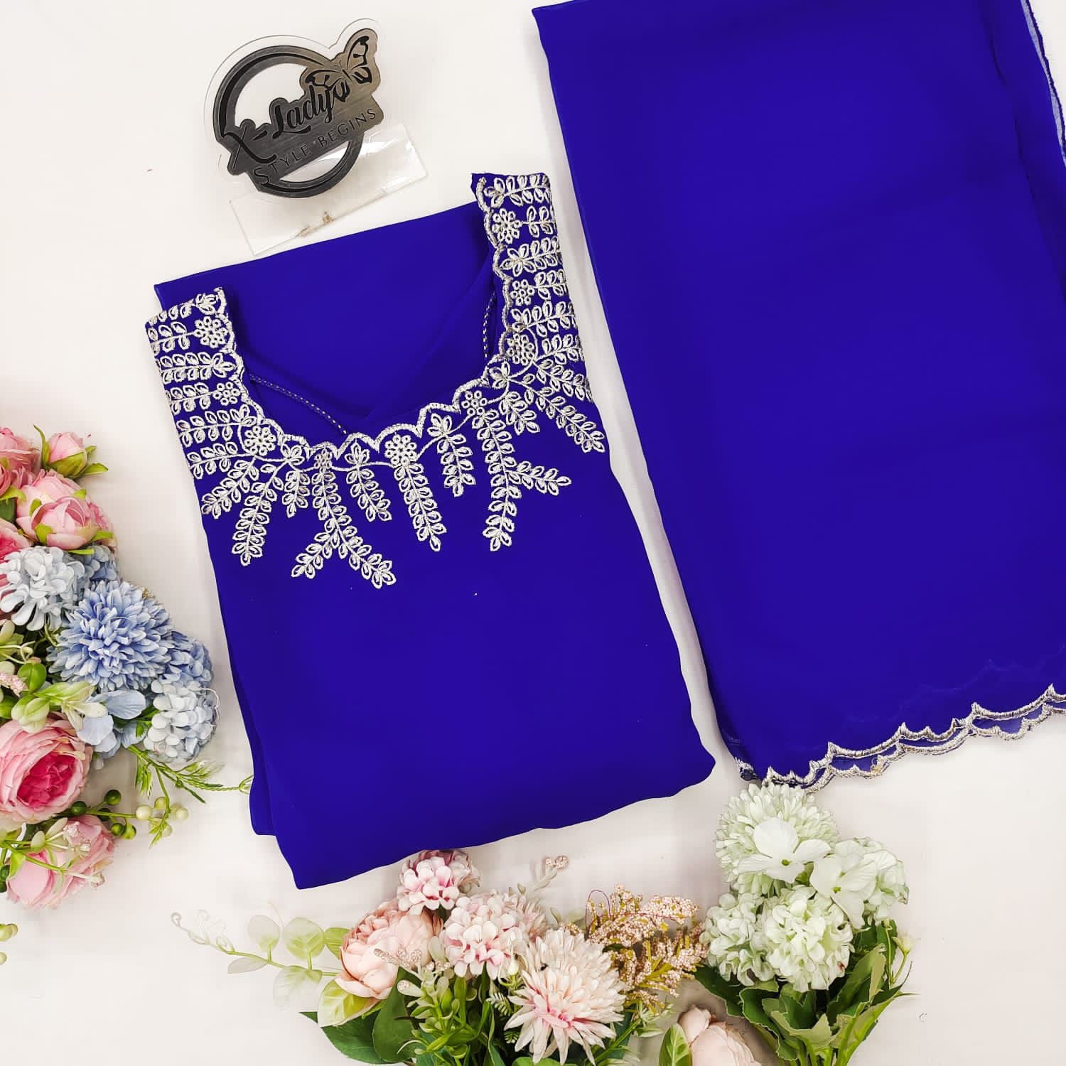 💙 Royal Blue Elegance – Embroidered Anarkali Set (2-Piece)