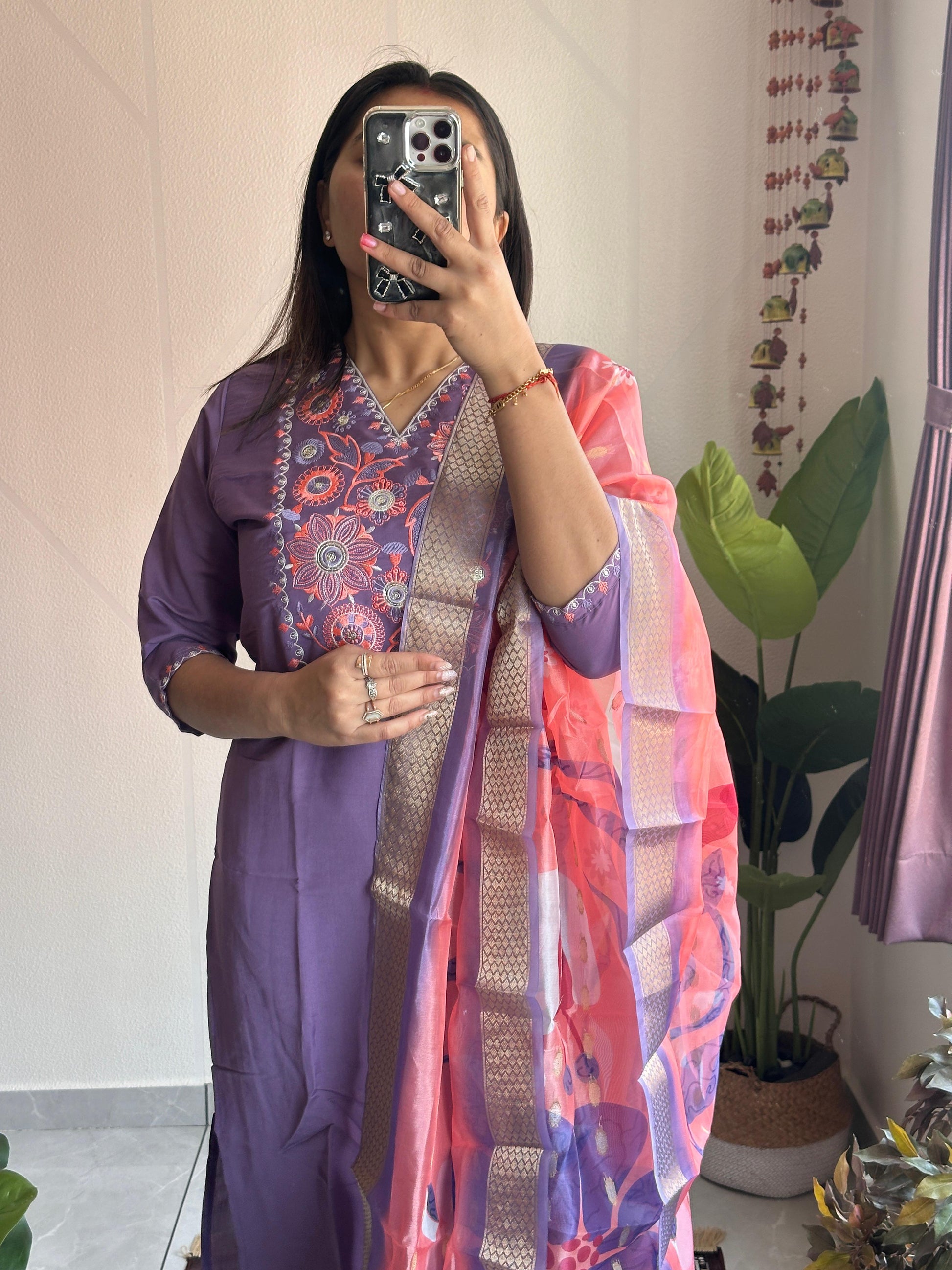 🌸 Lavender Bliss Embroidered Suit Set (3-Piece)