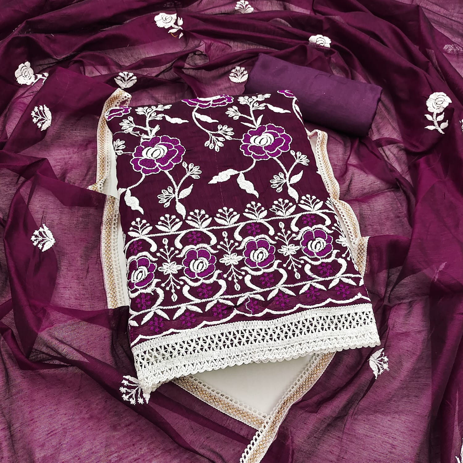 Women's Chanderi Cotton Suit Set – Top, Bottom & Dupatta | Premium Ethnic Wear
