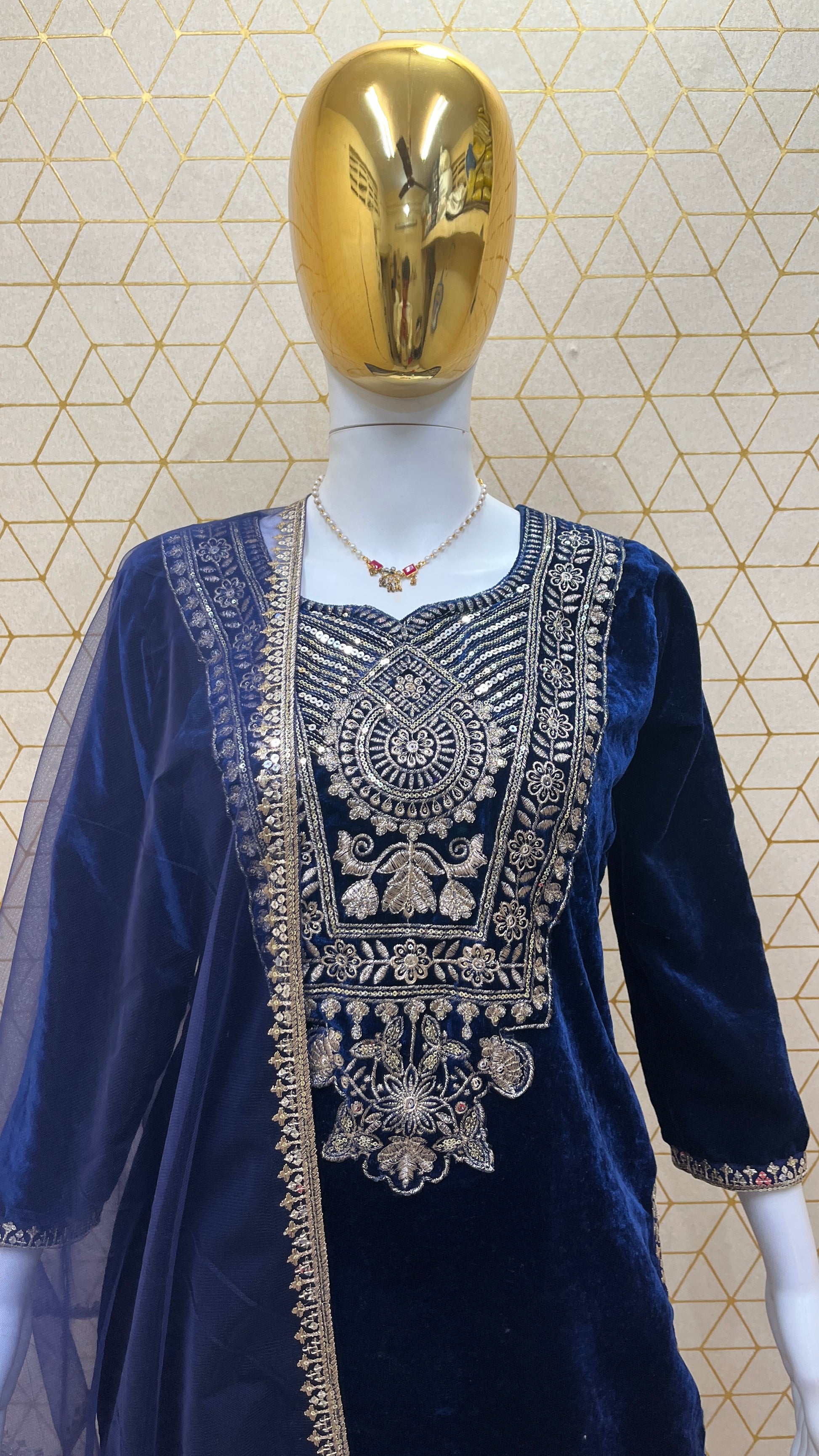 Viscose Velvet Heavy Embroidered Suit Set with Butterfly Net Dupatta – Fully Stitched