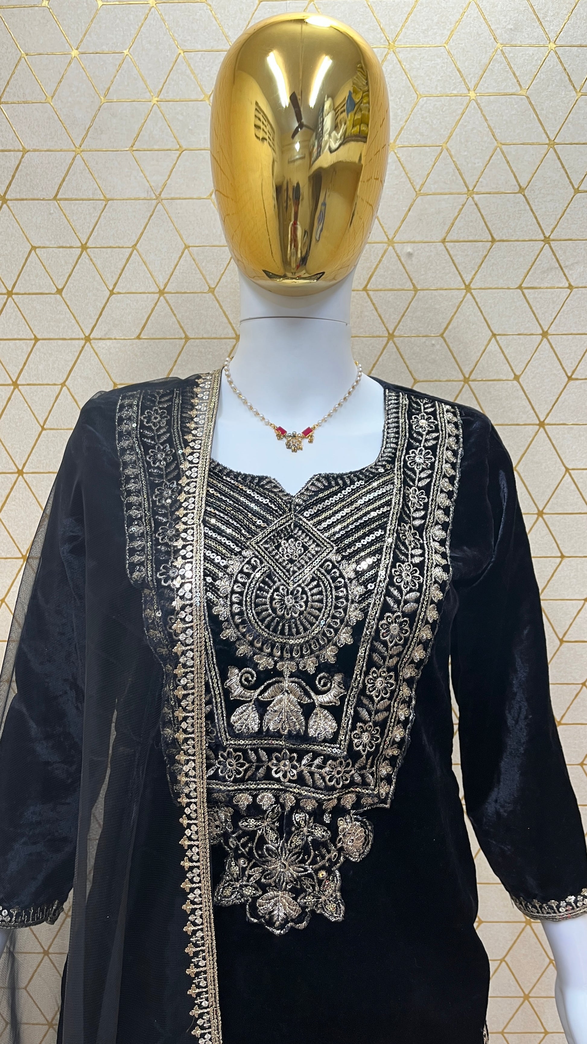 Viscose Velvet Heavy Embroidered Suit Set with Butterfly Net Dupatta – Fully Stitched