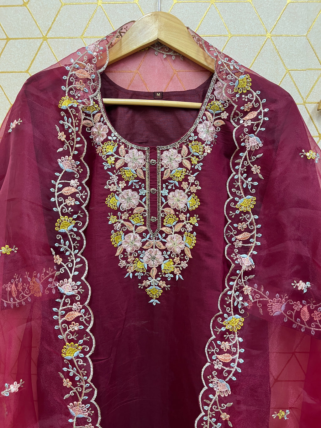 Teal Roman Silk Embroidered Suit Set with Organza Dupatta – Fully Stitched