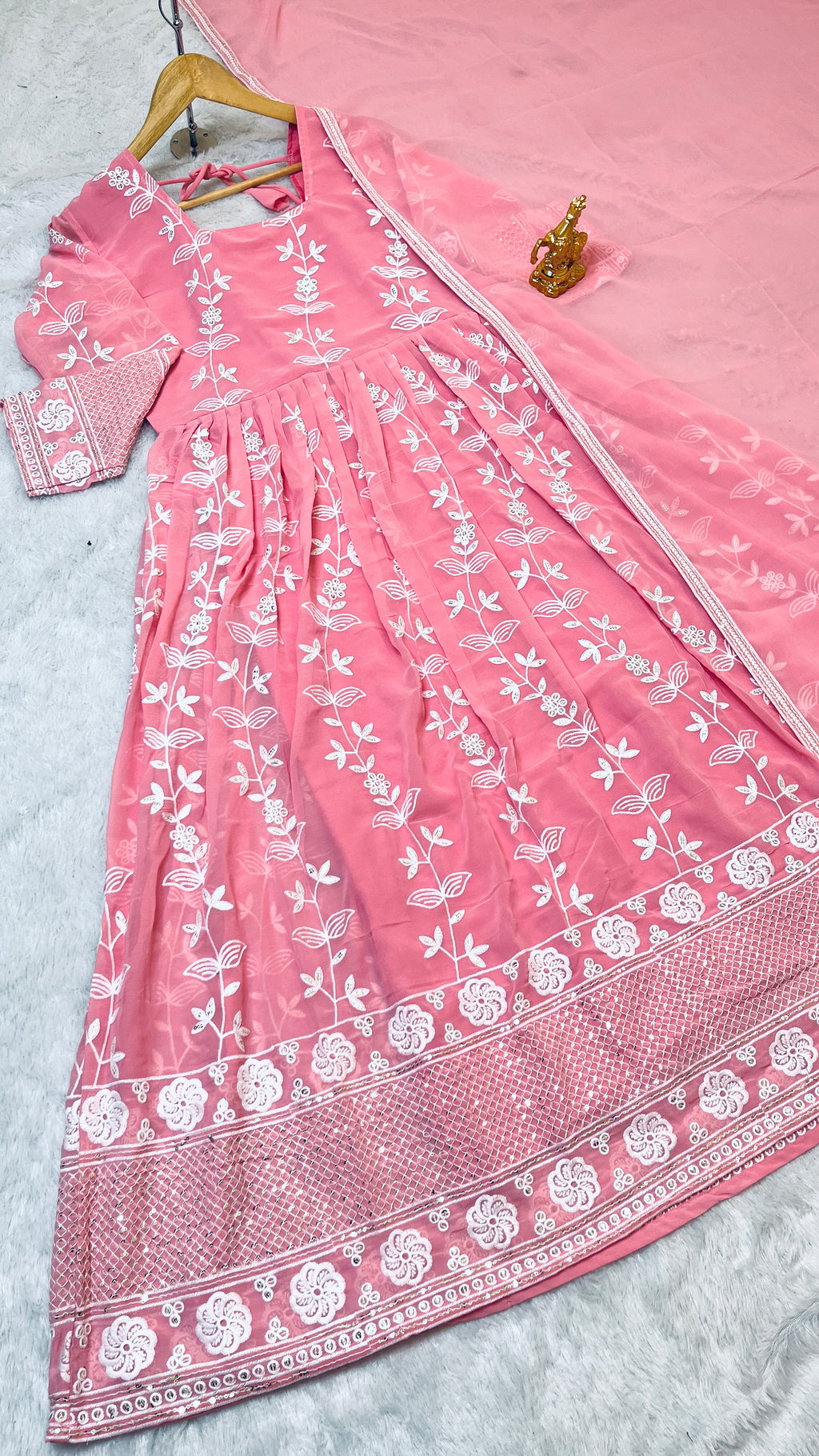 Elegant Pink Embroidered Anarkali Set – Fox Georgette with Dupatta (Fully Stitched)