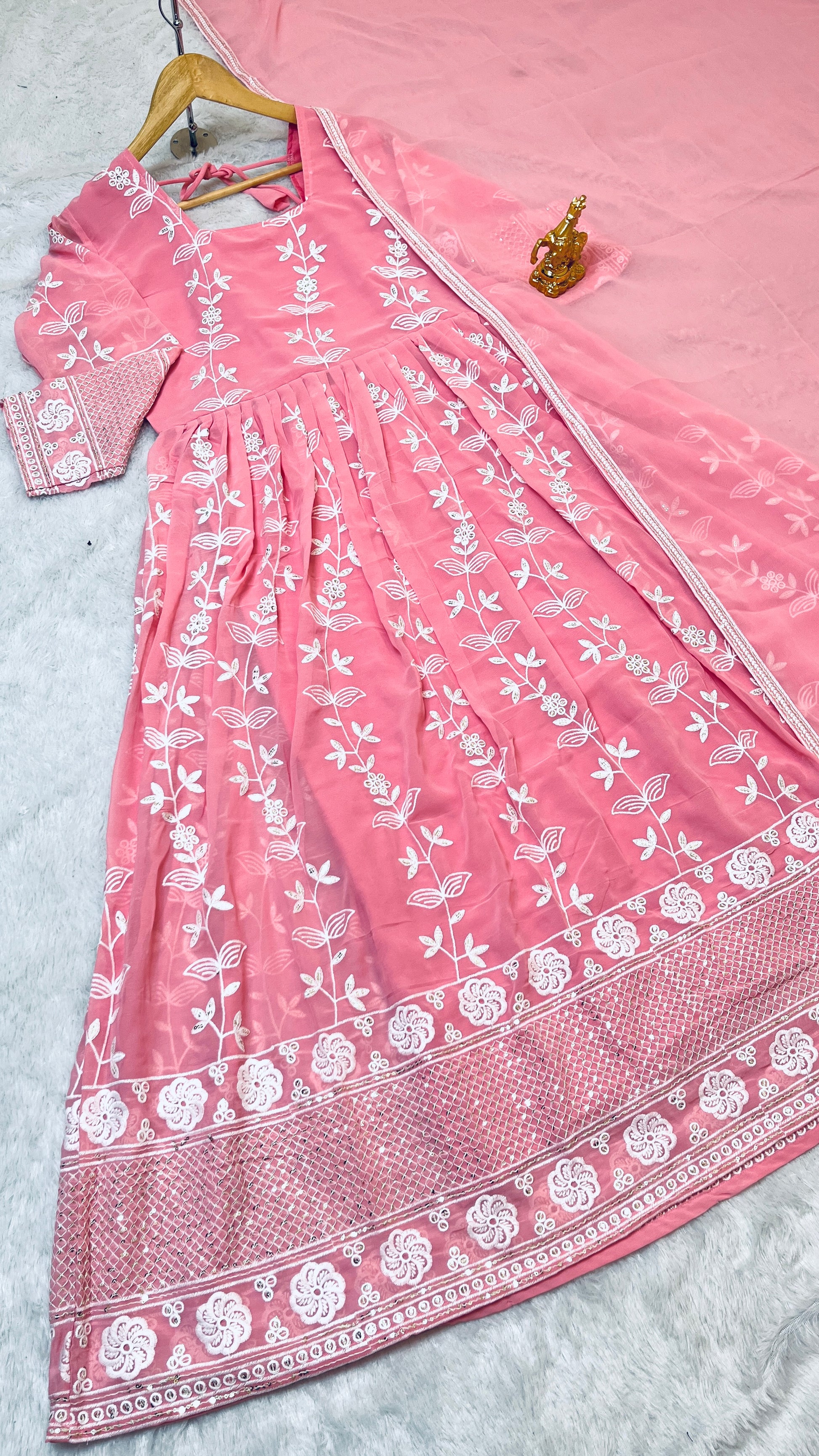 Elegant Pink Embroidered Anarkali Set – Fox Georgette with Dupatta (Fully Stitched)