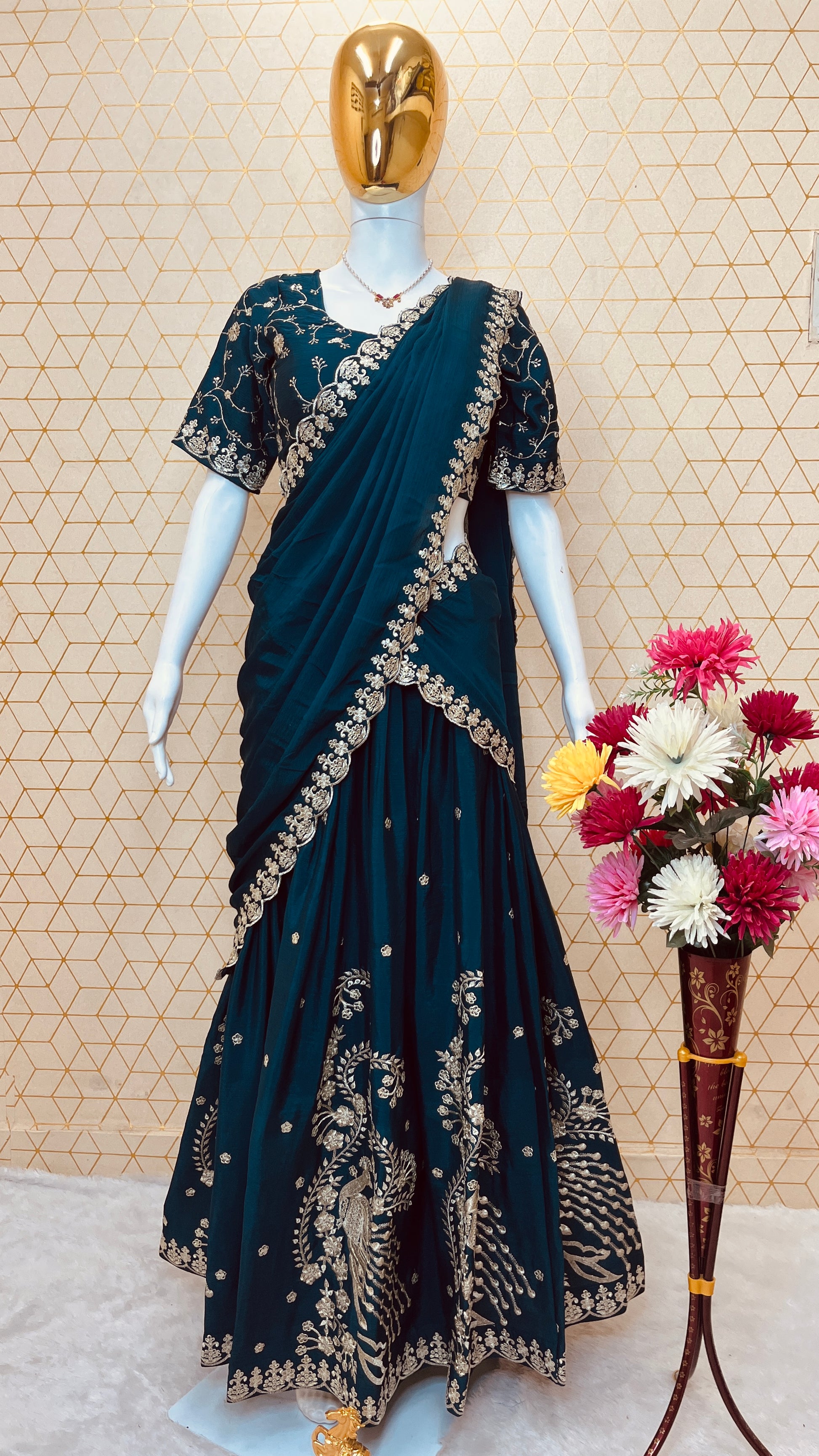 Chinon Silk Embroidered Lehenga Set with Dupatta – Fully Stitched