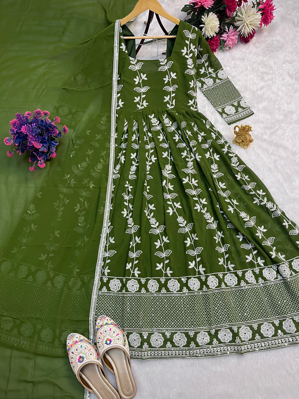 Blush Bloom Embroidered Anarkali Set | Fox Georgette Elegance