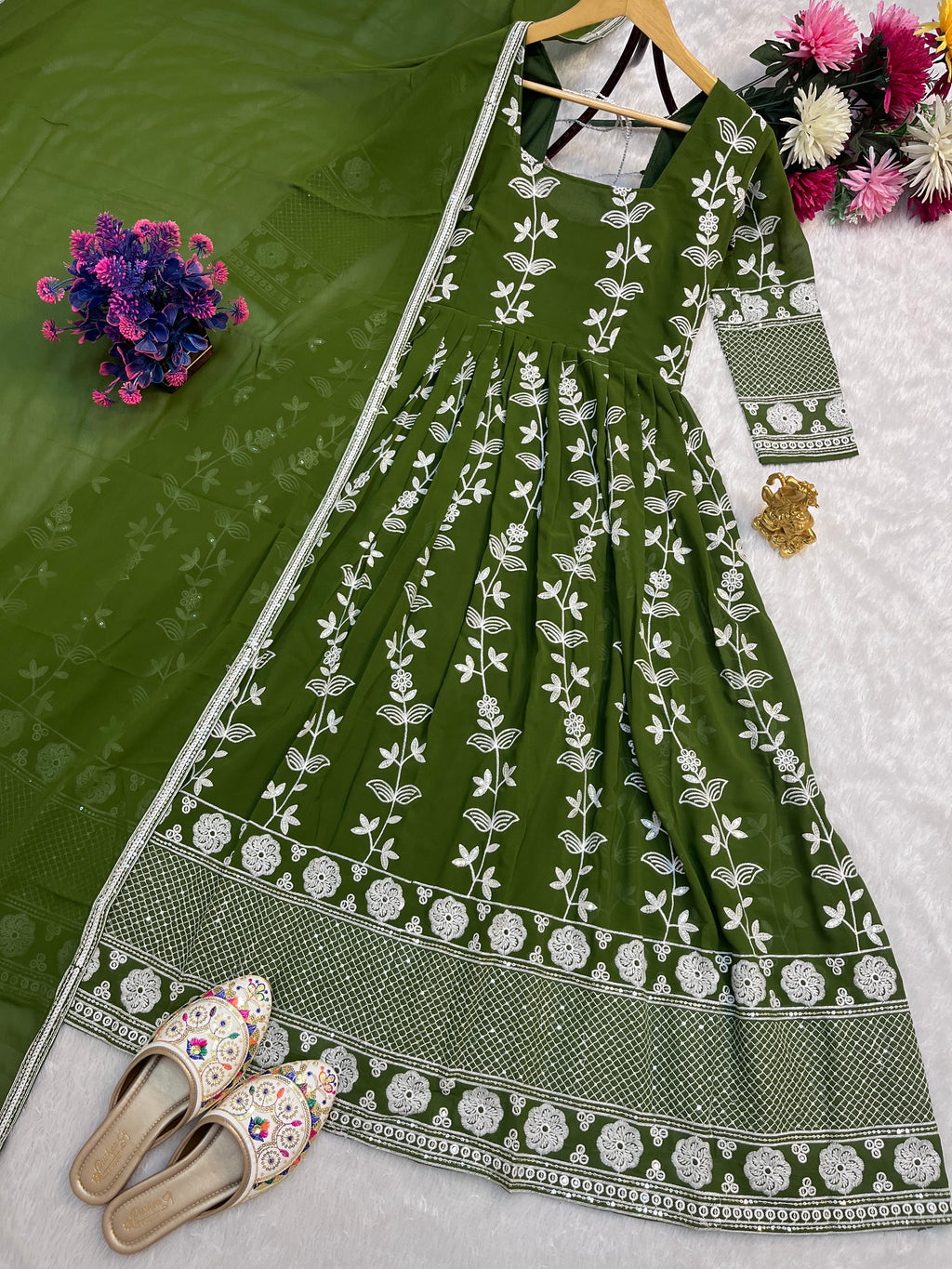 Blush Bloom Embroidered Anarkali Set | Fox Georgette Elegance