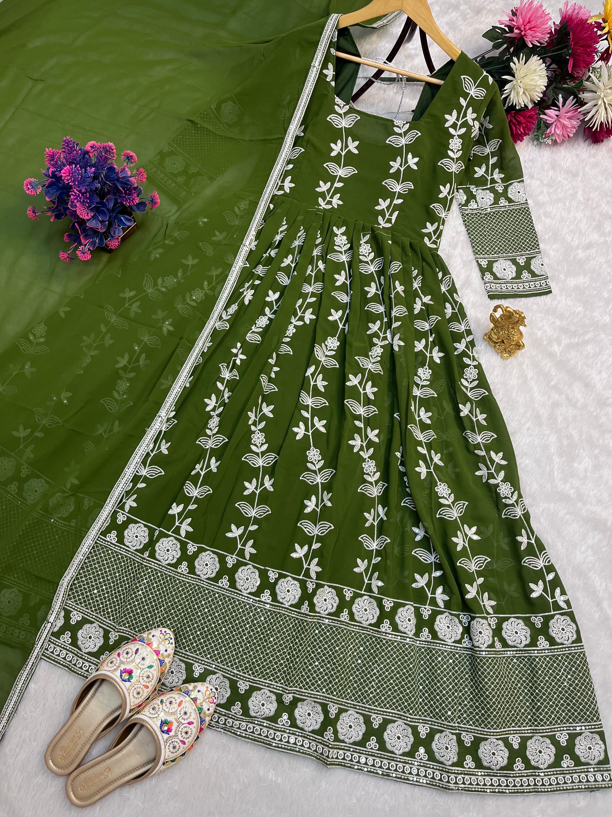 Blush Bloom Embroidered Anarkali Set | Fox Georgette Elegance
