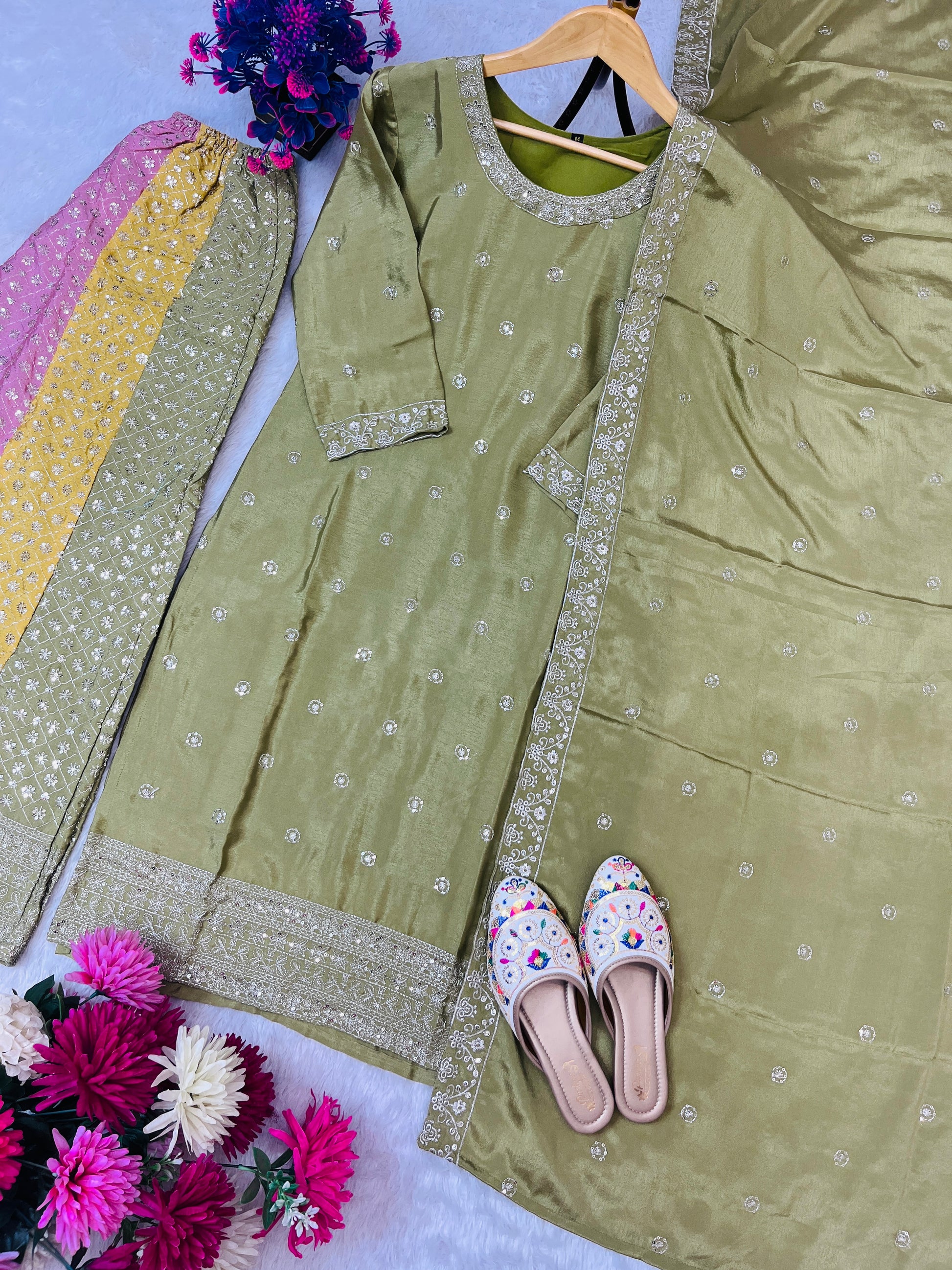 Zarifa Embroidered Chinon Suit Set