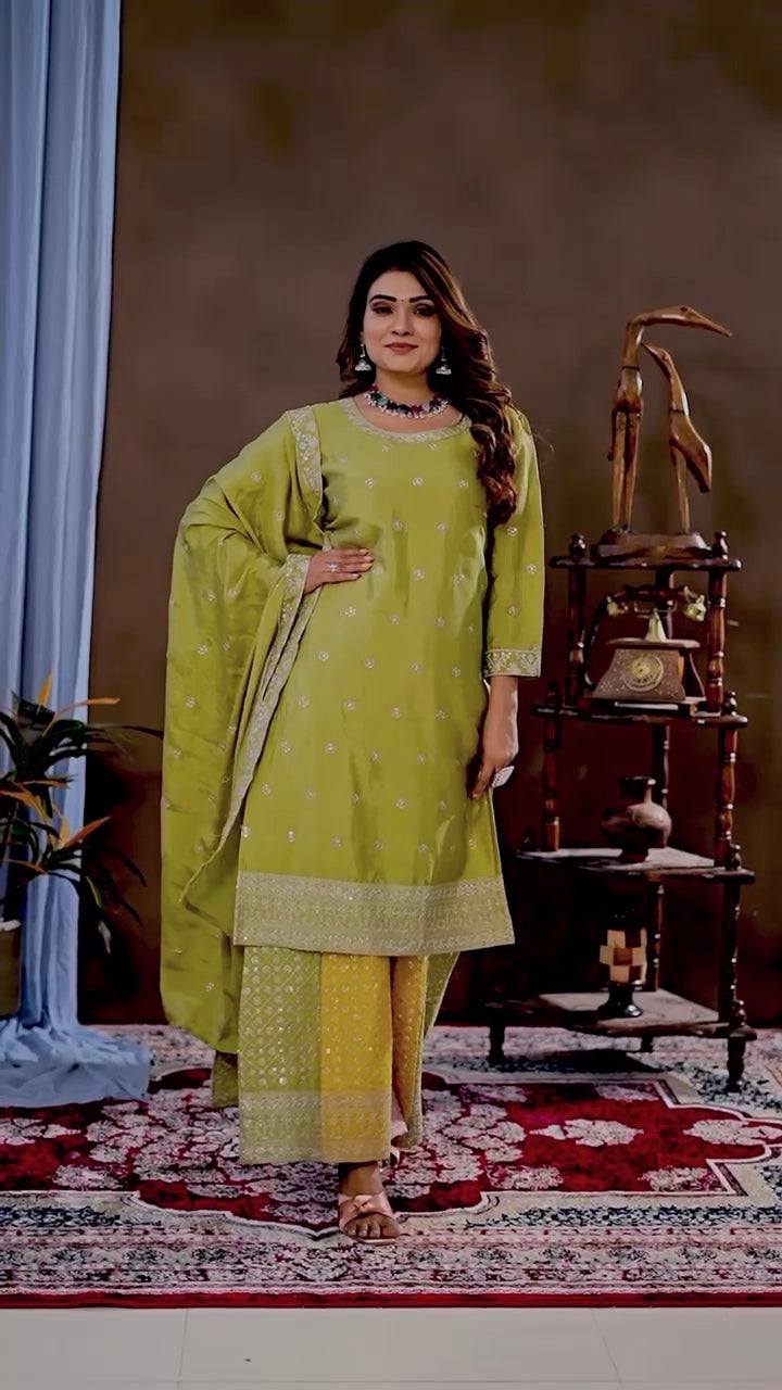 Zarifa Embroidered Chinon Suit Set