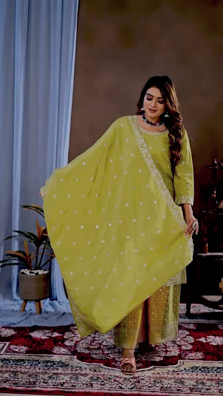 Zarifa Embroidered Chinon Suit Set