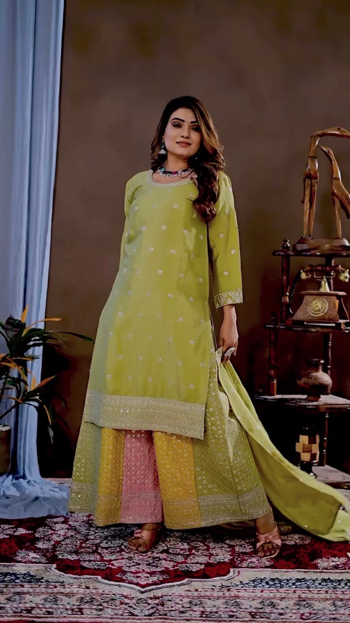 Zarifa Embroidered Chinon Suit Set
