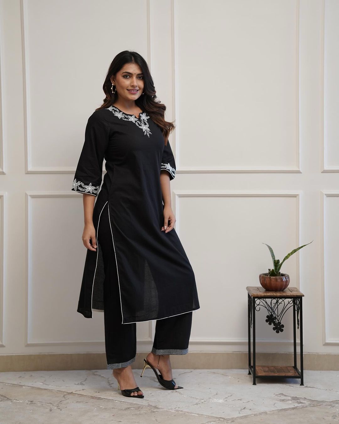 Elegant Black Embroidered Kurta Set