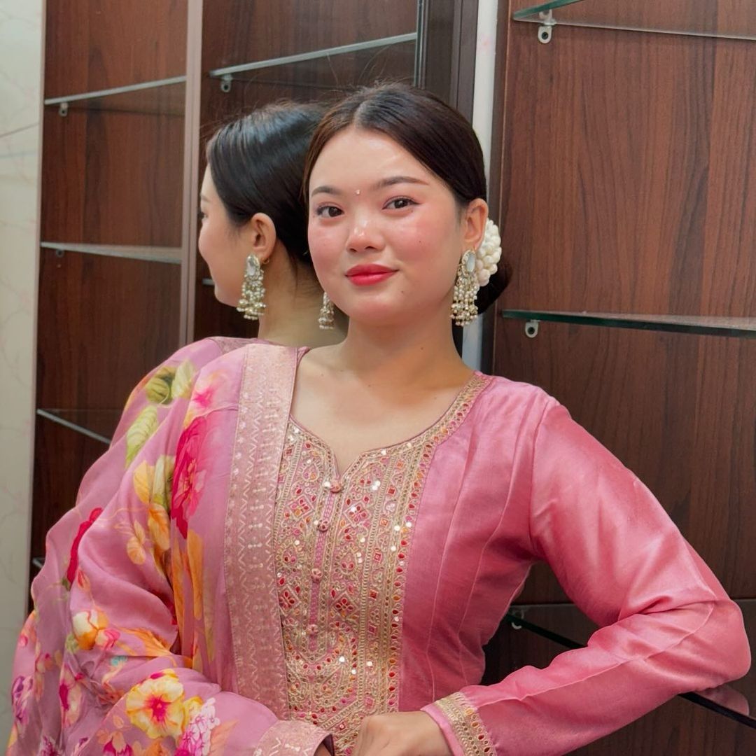 🌸 Pink Floral Embroidered Anarkali Set with Dupatta 🌸