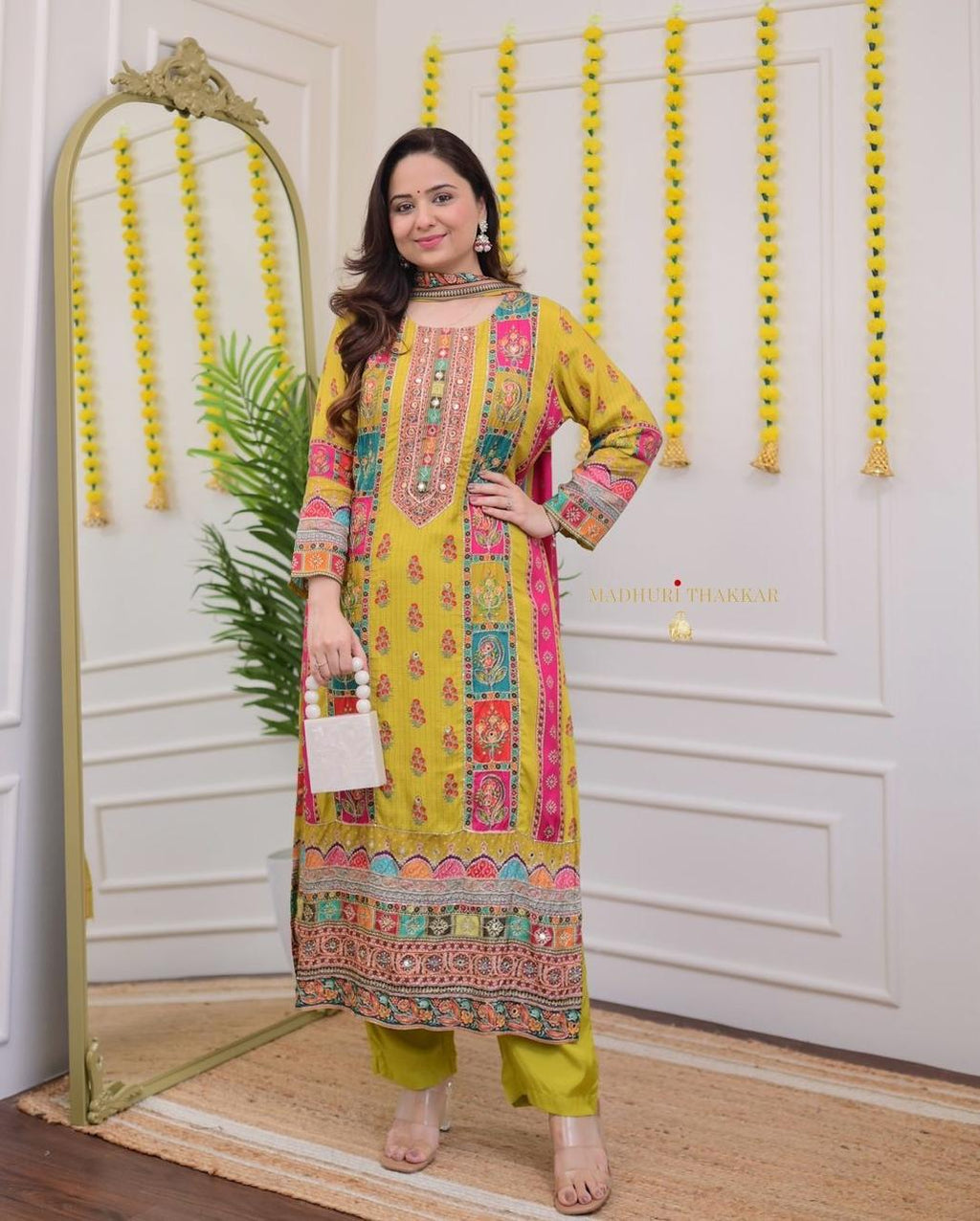 🌼 Yellow Mirror Work Ethnic Kurta Set with Dupatta 🌼