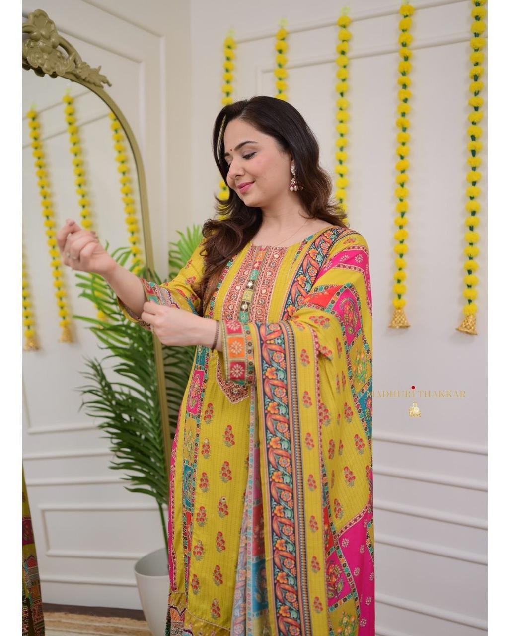 🌼 Yellow Mirror Work Ethnic Kurta Set with Dupatta 🌼