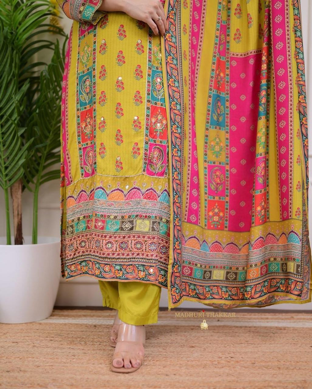 🌼 Yellow Mirror Work Ethnic Kurta Set with Dupatta 🌼