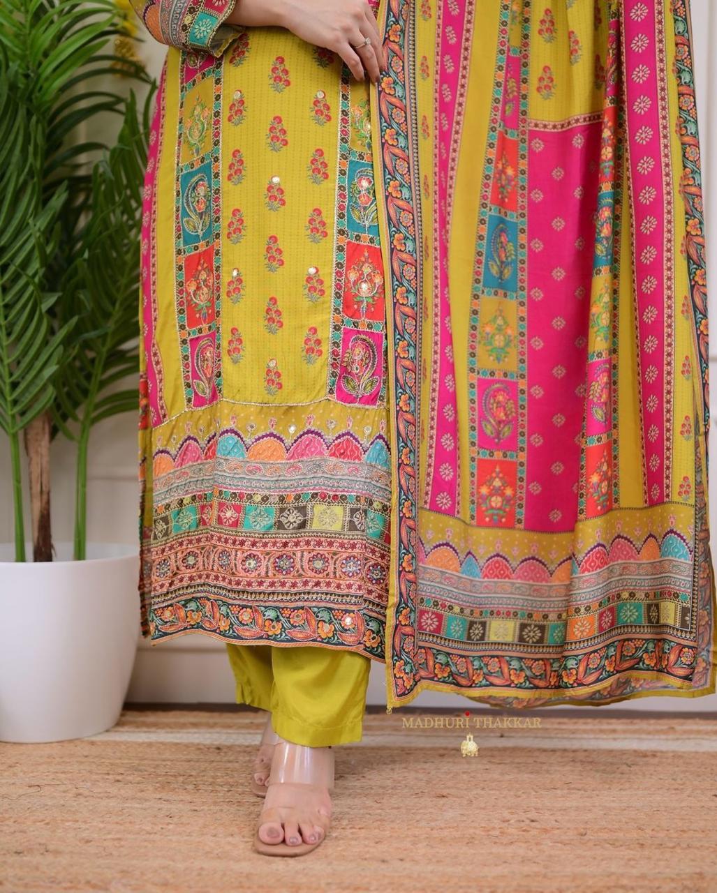 🌼 Yellow Mirror Work Ethnic Kurta Set with Dupatta 🌼