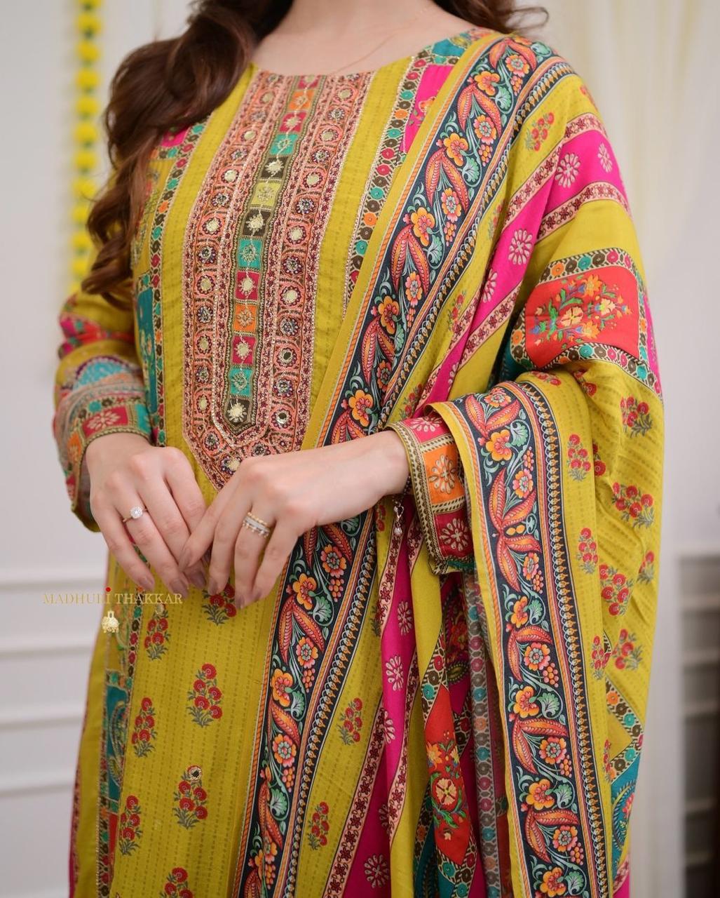 🌼 Yellow Mirror Work Ethnic Kurta Set with Dupatta 🌼