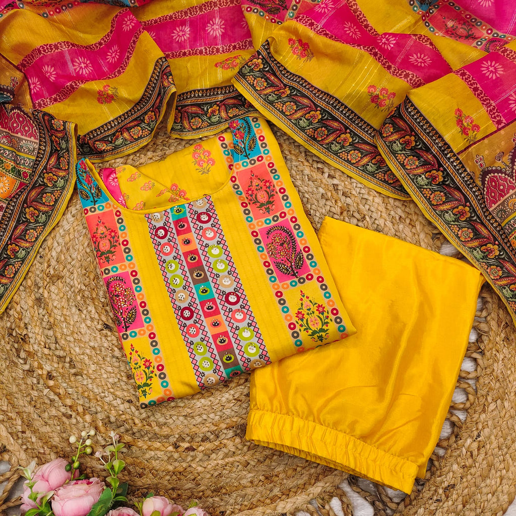 🌼 Yellow Mirror Work Ethnic Kurta Set with Dupatta 🌼