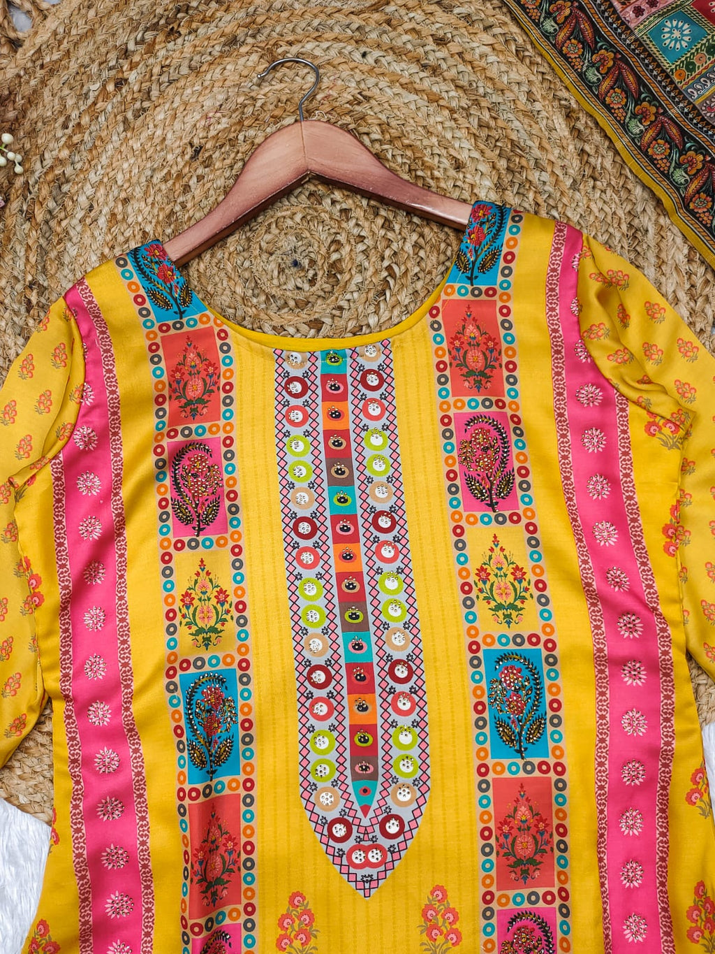🌼 Yellow Mirror Work Ethnic Kurta Set with Dupatta 🌼