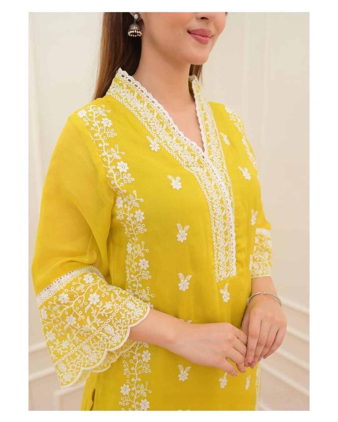 💛 Lemon Yellow Chikankari Embroidered Suit Set 💛