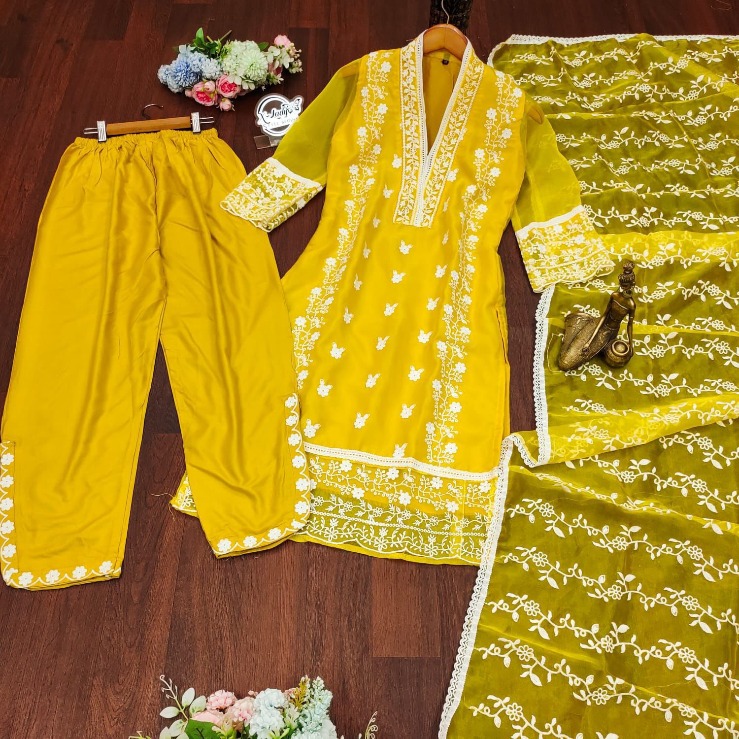 💛 Lemon Yellow Chikankari Embroidered Suit Set 💛